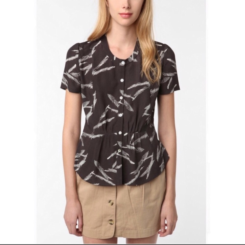 Urban Outfitters Vasia Feathers Short Sleeve Top